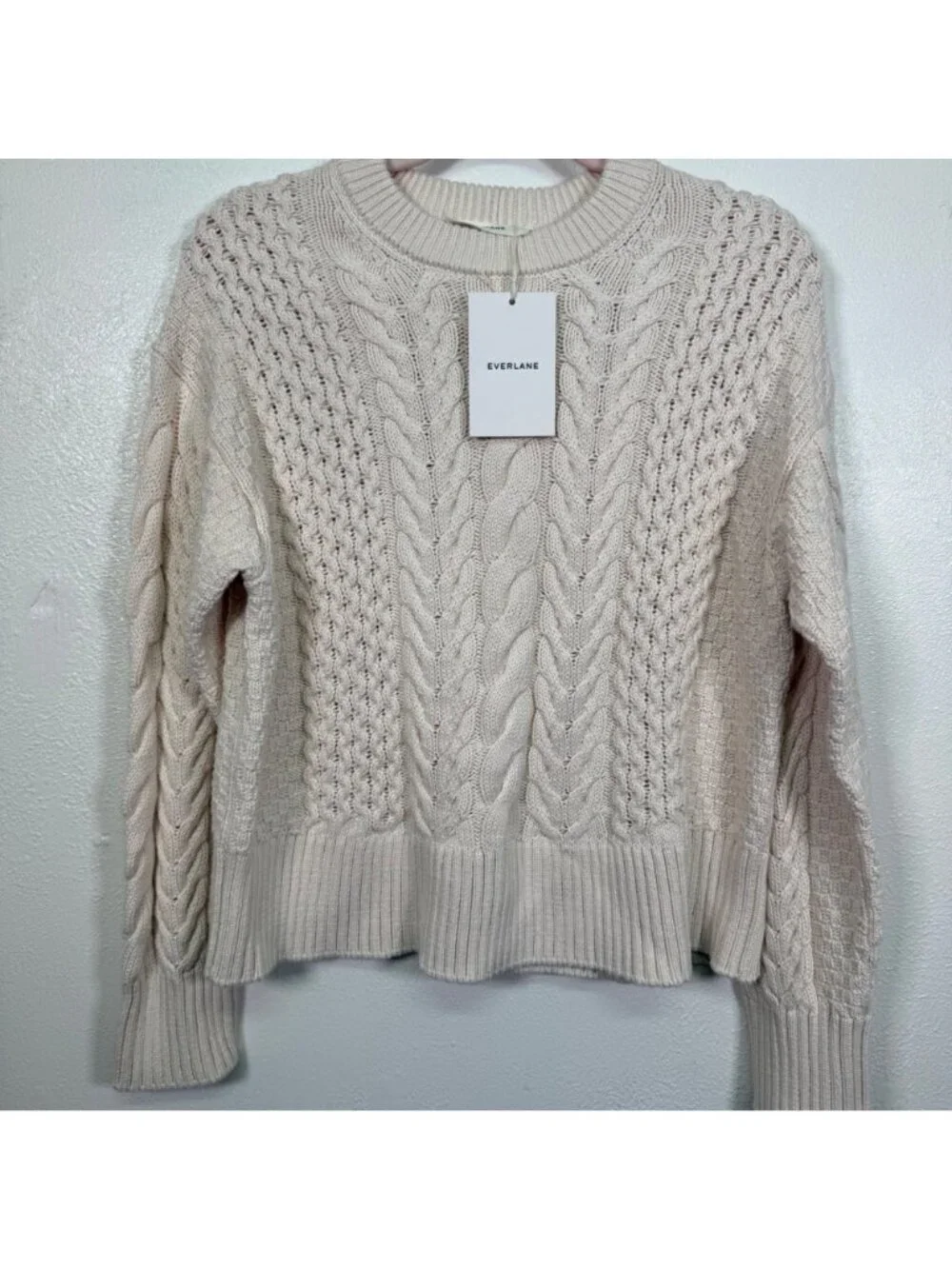 Everlane The Cable Sweater Everyday Organic Cotton Boxy Crewneck Fisherman Small - Picture 7 of 15